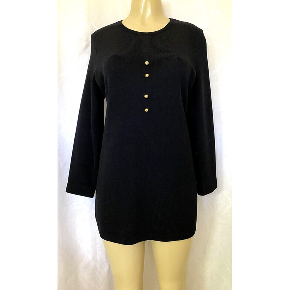 VTG St John Santana Knit Black Dress Long sleeve Crew Neck S line Mini T… - Picture 1 of 6